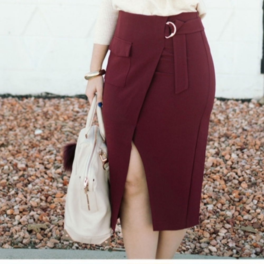 Forever21 burgandy pencil skirt with split